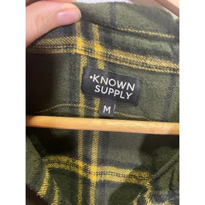 Known Supply Shirt Dress Womens Medium Olive Green Plaid Flannel Organic Cotton thumbnail 5