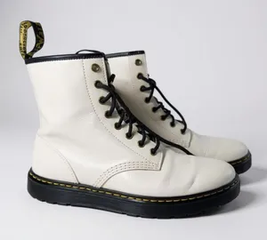 Dr. Martens Zavala White Leather Lace-Up Combat Boots – Women’s 10 thumbnail 1