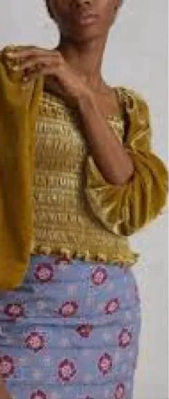 ANTHROPOLOGIE‎ Smocked Velvet Long-Sleeve Crop Top thumbnail 1