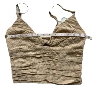Zara Women’s Cropped Smocked Tank Top S Pinstripe Boho Summer Romantic Pleated thumbnail 7