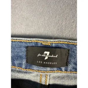 7 For All Mankind High Waist Ankle Skinny Jeans Medium Wash Raw Hem Size 33 thumbnail 4