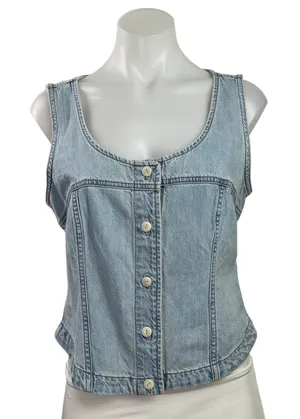 Madewell Womens Blue Light Wash Sleeveless Button Down Denim Jean Tank Top Sz 6 thumbnail 1