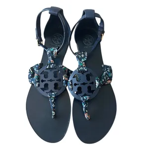 Tory Burch‎ Miller Scarf Sandals Navy Floral Ankle Strap 8 thumbnail 2