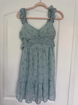 Altar’d State Blue Floral Ruched Mini Dress | Size M thumbnail 4