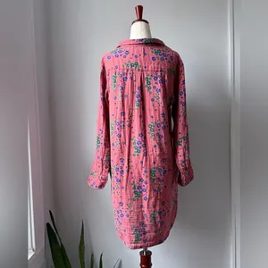 NATURAL LIFE Pink Floral Button-Front Long Sleeve Dress Cotton Oversized Pockets thumbnail 2