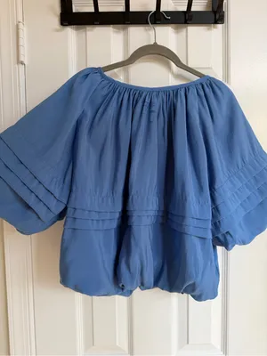 Anthropologie Maeve Blue Bubble Tiered Puff Sleeve Top XS thumbnail 7