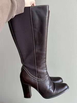 Franco Fortini Women Donna Mid-Calf Heeled Leather Boots, Y2K, Brown, Size 7.5M thumbnail 1