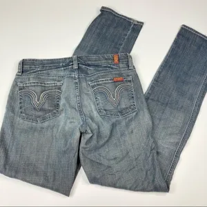 7 for all Mankind Medium Wash Blue Jeans Straight Skinny Embroidered Womens 26 thumbnail 3