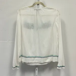BCBGMAXAZRIA White Embroidered Gauze Peasant Blouse Boho Long Sleeve Top Small thumbnail 2