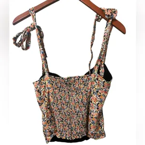 Reformation Floral Tie-Strap Tank Top in Navy Multi thumbnail 2