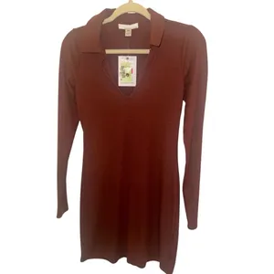 Women's FOURTEENTH PLACE Brown Long Sleeve Ribbed Dress XS thumbnail 6