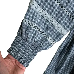 American Eagle Plaid Mini Dress Smocked Long Sleeve Square Neck Gingham Babydoll thumbnail 4