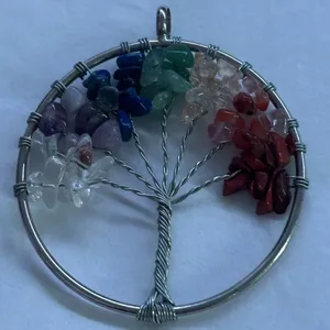 medal 7 Chakra Stone Tree of Life Handmade Wire Wrapped Pendants Gemstone Medal thumbnail 2