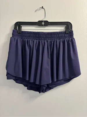 LEFTEAR Womens Large Flowy Spandex Stretch Dance Yoga Athletic Blue Shorts thumbnail 2