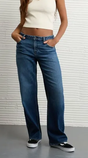 American Eagle Curvy Mid Rise Stovepipe Straight Leg Dark Wash Jeans Blue 10 thumbnail 1