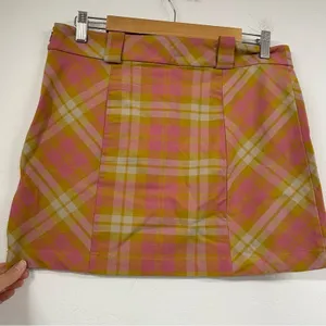 Urban Outfitters Pink & Green Plaid Mini School Girl Skirt Womens L Preppy Fall thumbnail 3