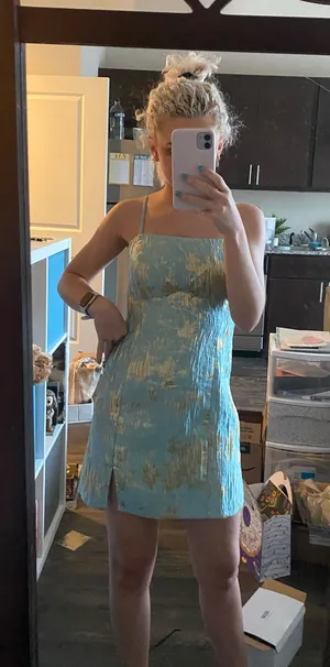 Lulus Sweetest Sensation Light Blue and Gold Jacquard Mini Dress thumbnail 1