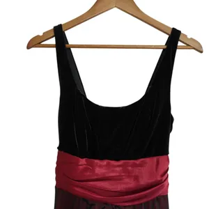 Studio Y 90s Y2K Whimsigoth Black Velvet Midi Dress‎ Red Floral Handkerchief thumbnail 6