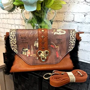 Beautiful Clutch Crossbody Handbag Turn Lock Fur Trim thumbnail 2