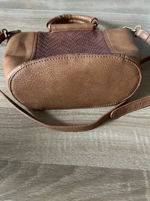 Anthropologie Tan faux Leather Woven-Accent Satchel with Strap thumbnail 7