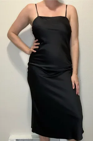 Abercrombie & Fitch Black Satin Slip Maxi Dress M Square Neck Y2K Minimalist thumbnail 1