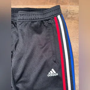 Adidas Black Track Pants with Red, White, and Blue Accents and Pockets thumbnail 6