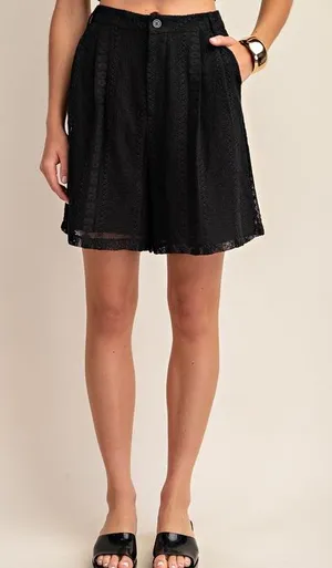 Boutique Black Embroidered Lace Shorts Lined Boho Chic thumbnail 1