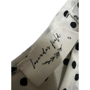 Lavender Field Womens Small Black White Polka Dot Satin Peplum Ruffle Sleeve Top thumbnail 3
