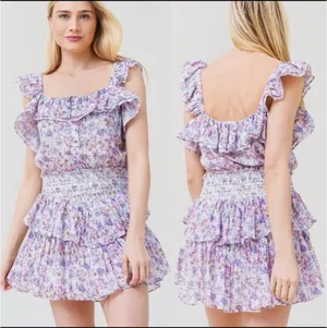 Loveshackfancy Shanely Printed Floral Mini Ruffle Dress size Medium thumbnail 2
