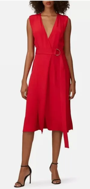 Jason Wu Sleeveless Knee Length Wrap‎ Dress in Red MRSP $495 thumbnail 1