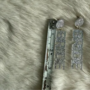 Bride Acrylic Silver Glitter Sparkle Drop Earrings. thumbnail 3