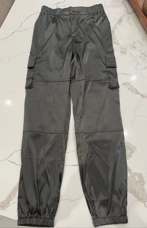 Tic Toc Women's Slate Gray Cargo Joggers with Elastic Ankles thumbnail 1