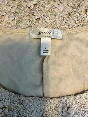 DressBarn Crochet Lace Tunic Top Large Beige Boho Swing Handkerchief Hem thumbnail 8