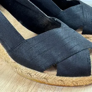 White Mountain Dupioni Fabric Peep Toe Espadrille Wedge‎ Heels Black 9 thumbnail 7