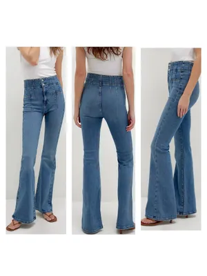 We The Free People 29 X 33 Jayde Flare Blue Jeans Boho 60s Retro Disco OB1184972 thumbnail 2