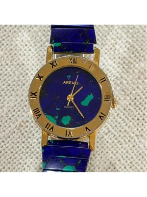 Arenix Women’s Quartz Watch Blue Stone Inlay Gold Tone Roman Numeral thumbnail 2