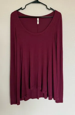 Free People Burgundy Soft Ribbed Long Sleeve Shirt Boho‎ Whimsy A-line XS thumbnail 1