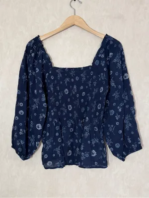 Madewell Women’s Lucie Smocked Peplum Top Square Neck in Floral Print 8 thumbnail 2