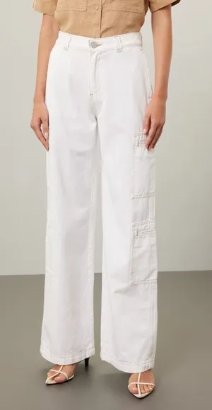 RTR HUDSON High-Rise Welt Pocket Cargo Wide Leg Jean White/Cream Women’s Size 25 thumbnail 1