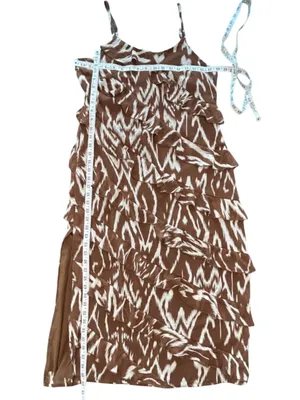 WDNY flowy tiered brown white tribal abstract wedding guest lined sundress NWT M thumbnail 8