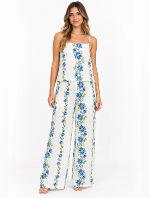 HYFVE Floral Two Piece Set Cami Top Wide Leg Pants Blue Yellow White NWT thumbnail 5