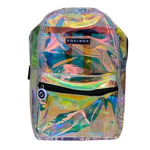 Equinox Women's Metallic Transparent Hologram Iridescent Waterproof Backpack OS thumbnail 3