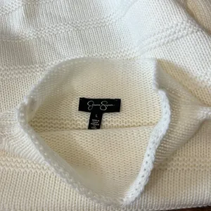 JESSICA SIMPSON Ivory Chunky Knit Funnel Neck Bell Sleeve Sweater L Minimalist thumbnail 8