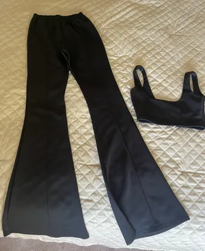 Black Flare Pants + Crop Top Set thumbnail 1
