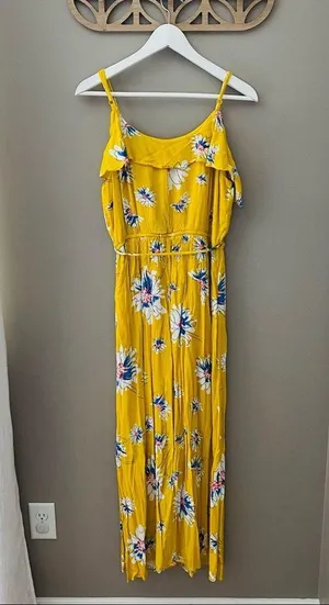 Charming Charlie Floral Print Maxi Dress Yellow Sz Medium thumbnail 9