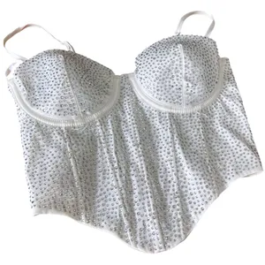 NWT S white rhinestone corset top Windsor structured bust cups Bustier Bodycon thumbnail 2