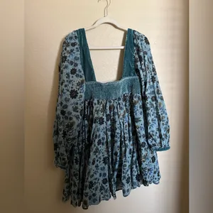 FREE PEOPLE Marsha Mini Dress Sz L Lake Combo Blue‎ Floral Boho Velvet NEW thumbnail 5