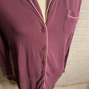 Nordstrom Womens Maroon Long Sleeve Button Down Nightshirt Dress‎ Size XS thumbnail 2