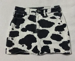 Cow Print Denim Mini Skirt Multiple thumbnail 1