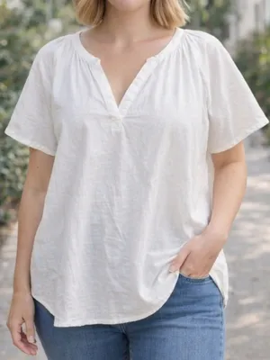 Universal Threads White Linen Blend Short Sleeve Shirt Large thumbnail 1